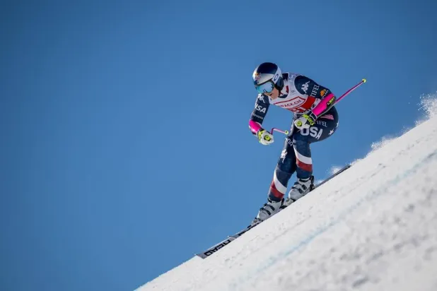  US' Lindsey Vonn competes in the Women's Super-G race as part of the FIS Alpine ski World Cup 2024-2025, in St. Moritz on December 21, 2024. (AFP)