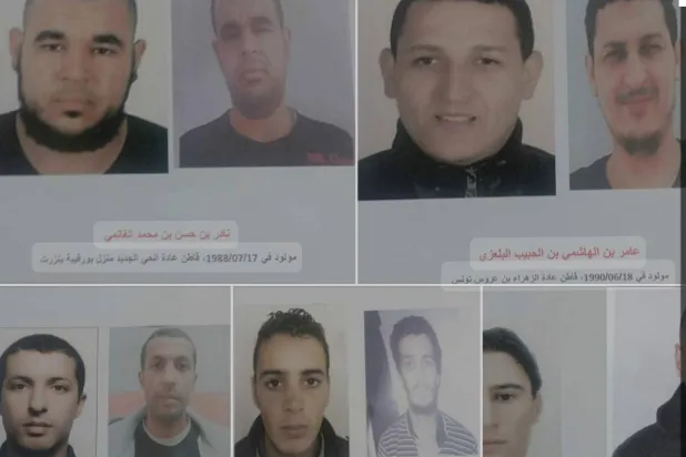 الفارون الخمسة من أكبر سجون البلاد قبل 14 أحيلوا مع 40 متهماً بينهم 20 أمنياً على دائرة الإرهاب (صور متداولة في وسائل الإعلام التونسية)