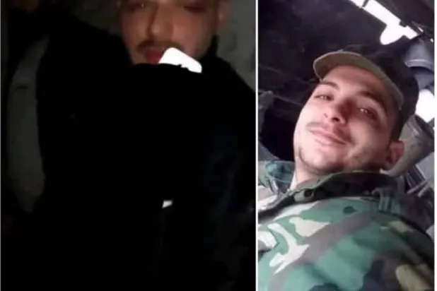 صورة تظهر أوس سلوم باللباس العسكري وبعد توقيفه (إكس)