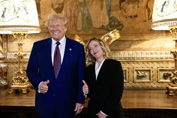 A handout picture made available by the Chigi Palace (Palazzo Chigi) Press Office shows Italian Prime Minister Giorgia Meloni (R) meeting with US President-elect Donald Trump at his residence in Mar-a-Lago resort, Palm Beach, Florida, USA, 04 January 2025 (issued 05 January 2025). (EPA/ Filippo Attili/ Chigi Palace Press Office Handout) 