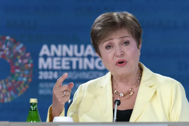 غورغييفا في مؤتمر صحافي خلال الاجتماعات السنوية لصندوق النقد الدولي في أكتوبر (أرشيفية - رويترز)