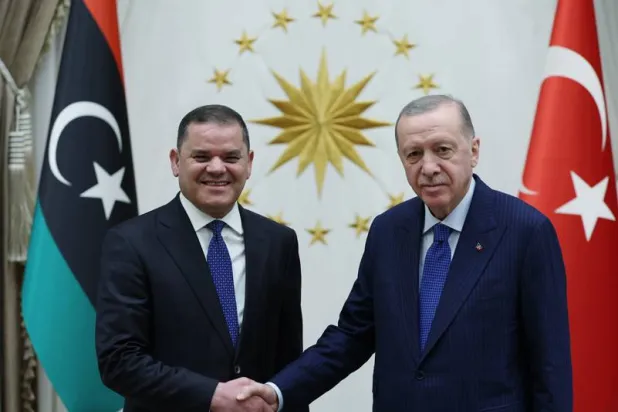 الدبيبة خلال محادثاته مع إردوغان في تركيا (الرئاسة التركية)