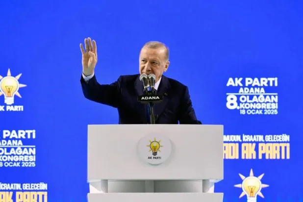 Erdogan speaks at the eighth Ordinary Provincial Congress of the ruling Justice and Development Party (AK). (Turkish presidency)