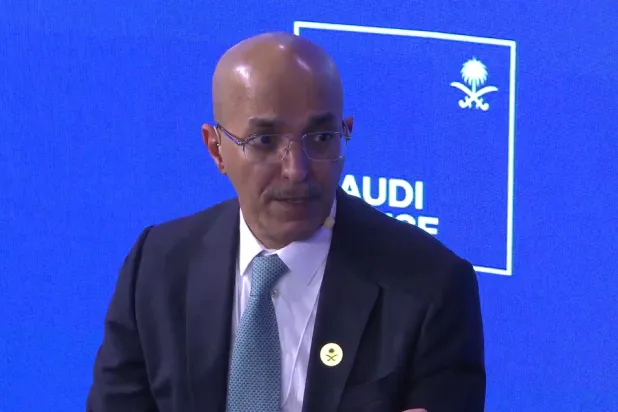 وزير المالية السعودي محمد الجدعان خلال جلسة حوارية ضمن أعمال المنتدى (دافوس)