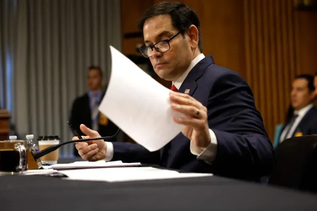 وزير الخارجية ماركو روبيو خلال جلسة استماع للجنة العلاقات الخارجية بمجلس الشيوخ (أ.ف.ب)