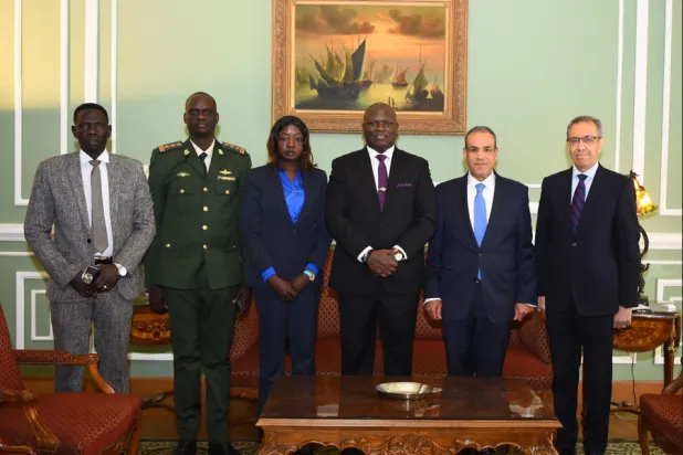 وزير الخارجية المصري خلال استقباله وزير التجارة والصناعة بجنوب السودان في القاهرة الشهر الحالي (الخارجية المصرية)