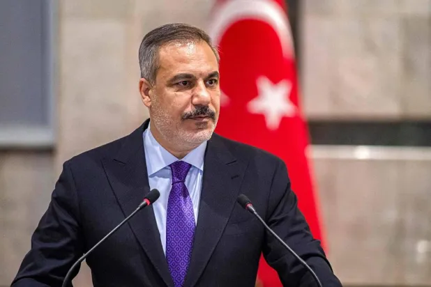 Turkey's Foreign Minister Hakan Fidan gives a joint press conference with his Iraqi counterpart after their meeting in Baghdad on January 26, 2025. (AFP)