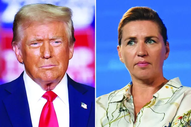 صورة مركّبة لميته فريدريكسن رئيسة الوزراء الدنماركية والرئيس الأميركي دونالد ترمب (أ.ف.ب)