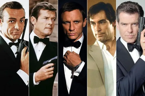 James Bond'u bugüne kadar Sean Connery (en solda), Roger Moore (soldan ikinci), Daniel Craig (ortada), Timothy Dalton (sağdan ikinci), Pierce Brosnan (en sağda) gibi isimler canlandırdı (MGM)