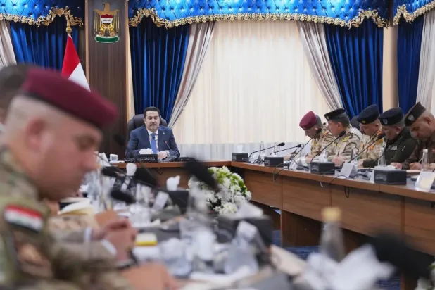 Iraqi Prime Minister Mohammed Shia Al-Sudani chairs a meeting of security and military officials (Prime Minister's Office)
