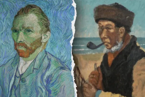 صورة تجمع اللوحة «إليمار» التي بيعت في المزاد ولوحة للفنان العالمي فان غوخ (مجموعة إل إم آي الدولية)
