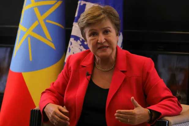 غورغييفا خلال زيارة لها إلى أثيوبيا يوم الأحد (رويترز)