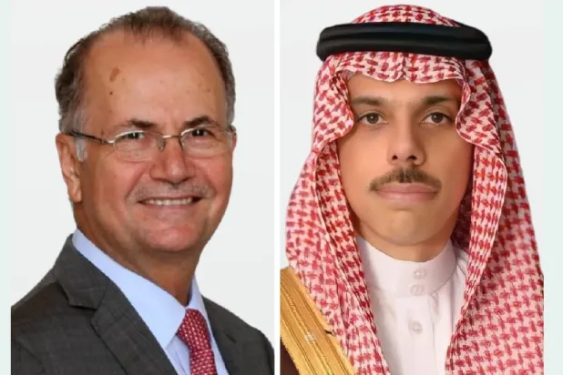 وزير الخارجية السعودي الأمير فيصل بن فرحان ورئيس الوزراء الفلسطيني محمد مصطفى (الخارجية السعودية)
