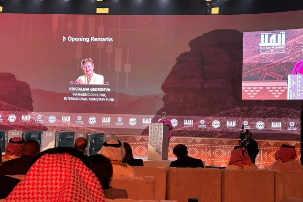 مديرة صندوق النقد الدولي كريستالينا غورغييفا تتحدث خلال «مؤتمر العلا لاقتصادات الأسواق الناشئة» (الشرق الأوسط)