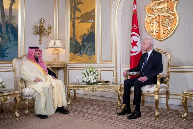 الرئيس التونسي خلال استقباله وزير الداخلية السعودي في قصر قرطاج الرئاسي (واس)