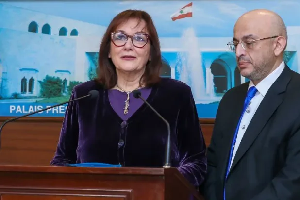 مفوضة الاتحاد الأوروبي في منطقة المتوسط دوبرافكا شويتزا تتحدث بعد لقائها الرئيس اللبناني جوزيف عون (الوكالة الوطنية للإعلام)