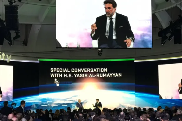 ياسر الرميان خلال مشاركته في مؤتمر «مبادرة مستقبل الاستثمار» في ميامي (الشرق الأوسط)