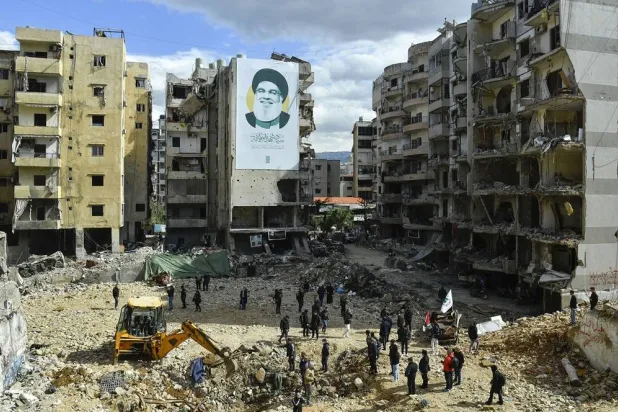 People visit the site where late Hezbollah leader Hassan Nasrallah was killed by the Israeli airstrike on 27 September 2024 in the Haret Hreik neighborhood, in the Dahieh suburb, southern Beirut, Lebanon, 21 February 2025. (EPA) 