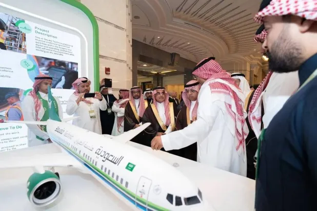 Vice Minister of Industry and Mineral Resources for Industrial Affairs Eng. Khalil bin Salamah tours the Saudi Aerospace Connect Forum in Jeddah. (SPA) 