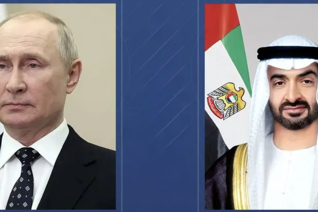 الشيخ محمد بن زايد آل نهيان رئيس دولة الإمارات والرئيس الروسي فلاديمير بوتين (وام)