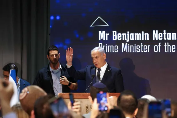 رئيس الوزراء الإسرائيلي بنيامين نتنياهو خلال مؤتمر عن معاداة السامية في القدس الخميس (أ.ف.ب)