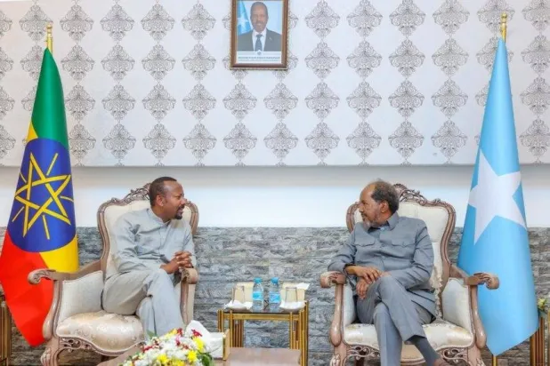 الرئيس الصومالي يلتقي رئيس وزراء إثيوبيا في مقديشو الأسبوع الماضي (وكالة الأنباء الصومالية)