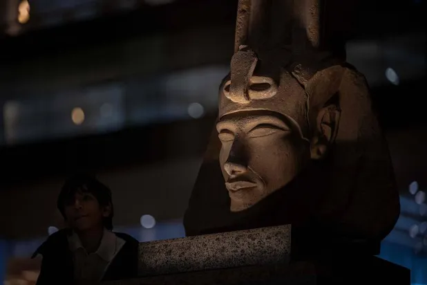 A visitor tours the Grand Egyptian Museum, in Giza on the southwestern outskirts of the capital Cairo on February 7, 2025, set to open fully on July 3, following a partial opening in October. (AFP)