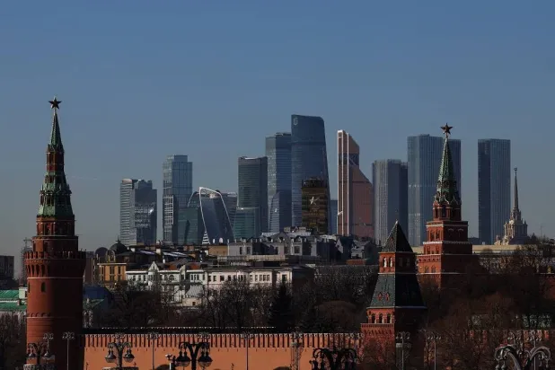 A view shows the Moscow City business center behind the Kremlin wall in Moscow, Russia, February 24, 2025. (Reuters)