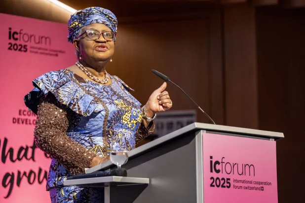 World Trade Organization (WTO) Director-General Ngozi Okonjo-Iweala speaks during the IC Forum at ETH Zurich, Switzerland, 27 February 2025. EPA/TIL BUERGY