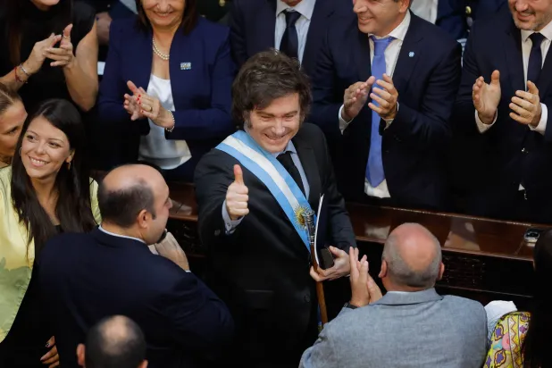 الرئيس الأرجنتيني في الكونغرس لافتتاح الجمعية التشريعية الـ143 في بوينس آيرس في الأول من مارس (إ.ب.أ) 