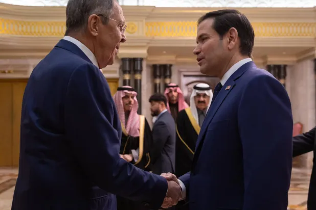 US and Russian foreign ministers during their meeting in Riyadh (SPA)