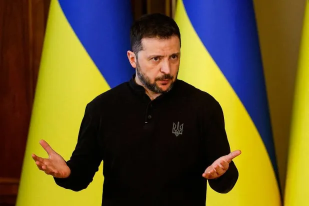 Ukraine's President Volodymyr Zelenskiy gestures as he attends a press conference, amid Russia's attack on Ukraine, in Kyiv, Ukraine March 12, 2025. (Reuters) 
