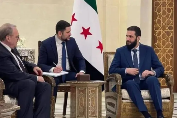 Syrian President Ahmad al-Sharaa’s meeting with Russian Deputy Foreign Minister Mikhail Bogdanov in Damascus at the end of January (RT)