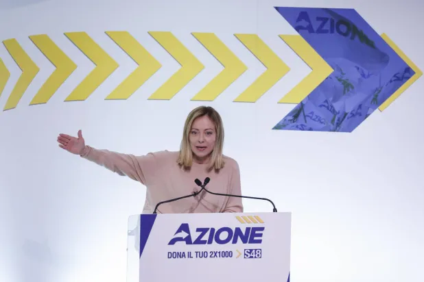 رئيسة الوزراء الإيطالية جورجيا ميلوني تتحدث خلال المؤتمر الوطني الثاني للحزب في روما 29 مارس 2025 (إ.ب.أ)