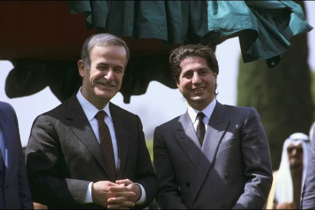 Hafez al-Assad and Amine Gemayel during a Non-Aligned Movement summit in India. (Getty Images)