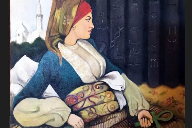 لوحة للفنانة أماني زهران تستعيد شخصية «زبيدة» (الشرق الأوسط)