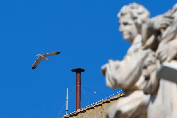 المدخنة التي تم تركيبها على سطح كنيسة سيستين في الفاتيكان قبل انعقاد اجتماع الكرادلة لانتخاب بابا جديد 2 مايو 2025 (رويترز)