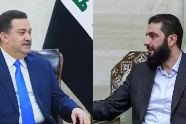 صورة مركبة للرئيس السوري أحمد الشرع (يمين) ورئيس الحكومة العراقية محمد شياع السوداني