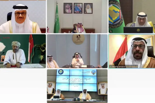 جانب من الاجتماع الاستثنائي للمجلس الوزاري الخليجي عبر الاتصال المرئي الثلاثاء (مجلس التعاون)