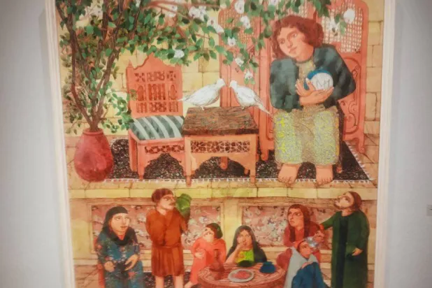 القرية المصرية والبيوت البسيطة في لوحات المعرض (الشرق الأوسط)