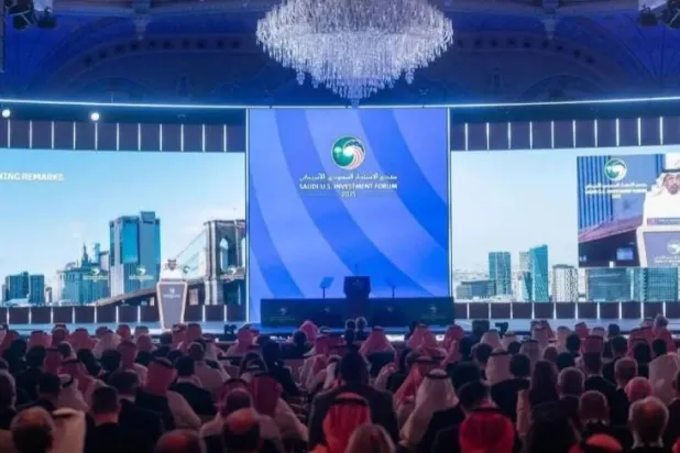 Saudi Investment Minister addresses audience in opening remarks at the Saudi-US Investment Forum 2025 (Asharq Al-Awsat)