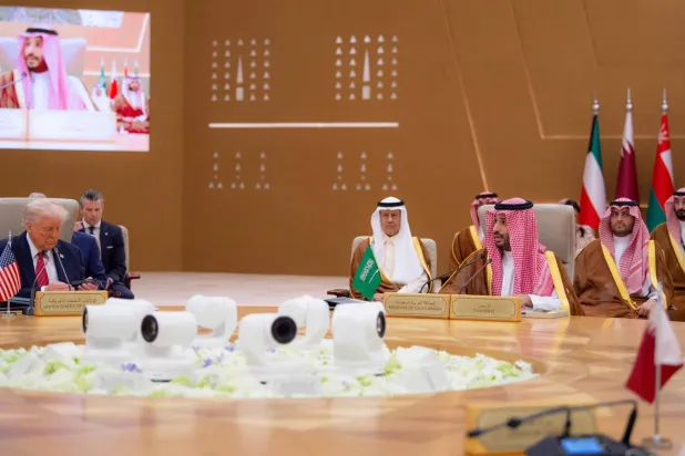  شاهزاده محمد بن سلمان و رئیس‌جمهور دونالد ترامپ در نشست سران شورای همکاری خلیج  – آمریکا در ریاض در روز چهارشنبه (واس)