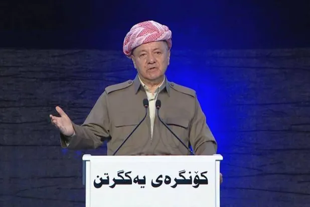 رئيس «الحزب الديمقراطي» الكردستاني مسعود بارزاني في «مؤتمر الاتحاد» لطلبة إقليم كردستان (شبكة روداو)