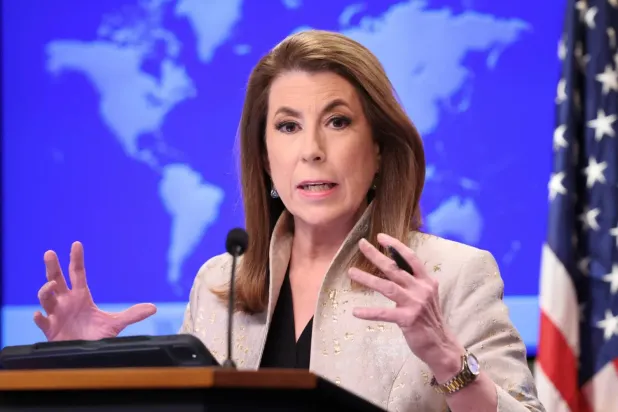 ABD Dışişleri Bakanlığı sözcüsü Tammy Bruce, Washington'da düzenlediği basın toplantısında (Reuters)