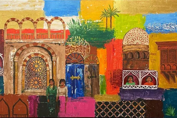 من أعمال الفنانة أميمية السيسي من مجموعتها «طَـلّة من الشباك» (الفنانة)