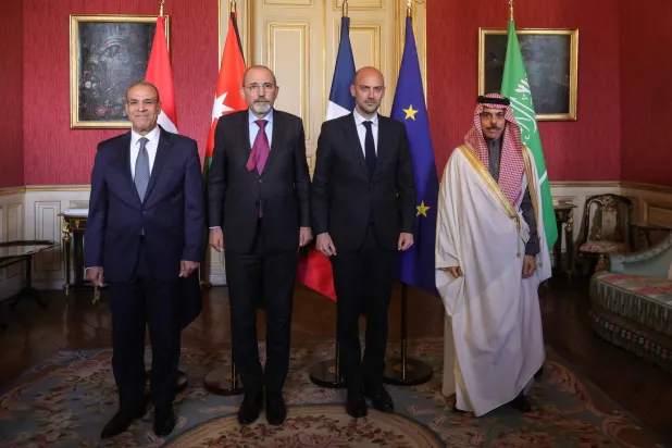 Foreign ministers of France, Saudi Arabia, Egypt, and Jordan preparing for the New York conference on the two-state solution to the Israeli-Palestinian conflict (AFP)