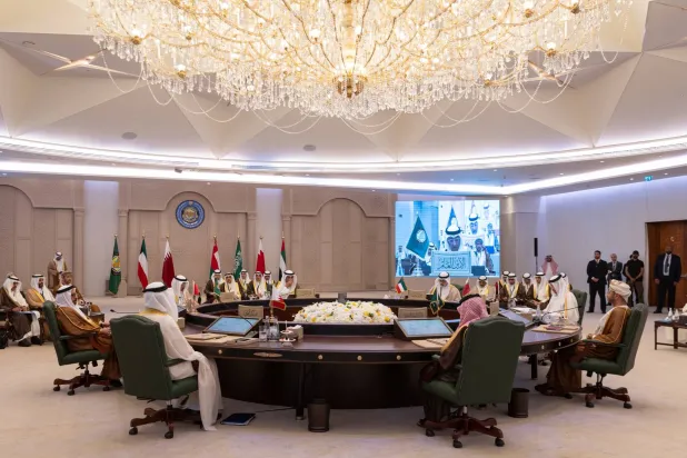 Gulf officials are seen at the GCC Ministerial Council meeting in Kuwait on Monday. (Saudi Foreign Ministry)