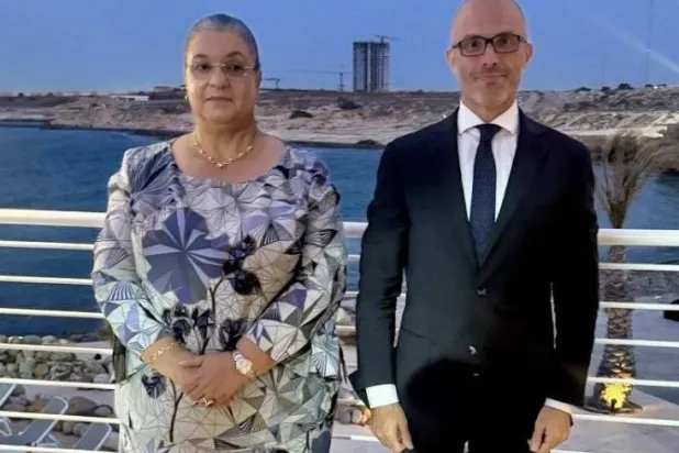 EU Ambassador Nicola Orlando meets head of UNSMIL with Hanna Tetteh. Photo released by Orlando on X