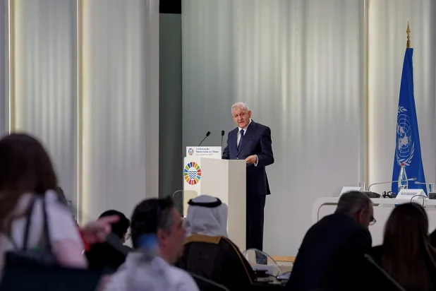 الرئيس العراقي عبد اللطيف رشيد خلال مؤتمر المحيطات بمدينة نيس الفرنسية (رئاسة الجمهورية)