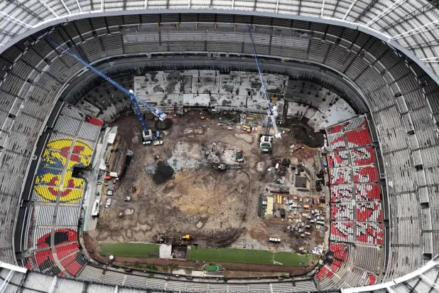 صورة جوية لملعب «أزتيكا» خلال أعمال التجديد الجارية استعداداً لكأس العالم 2026 (أ.ف.ب)